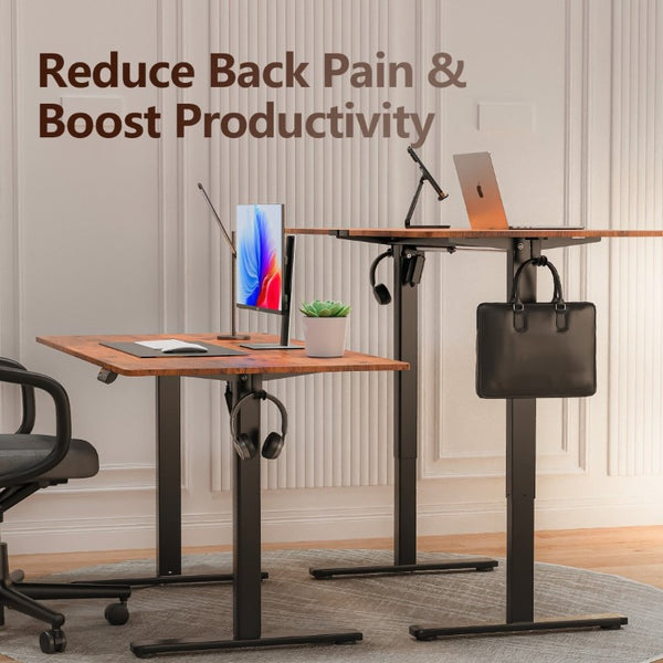 English Elm 63×28 63X28 Brown Motorized Standing Desk with Memory Presets and Child Lock for Home Office T6172P520527