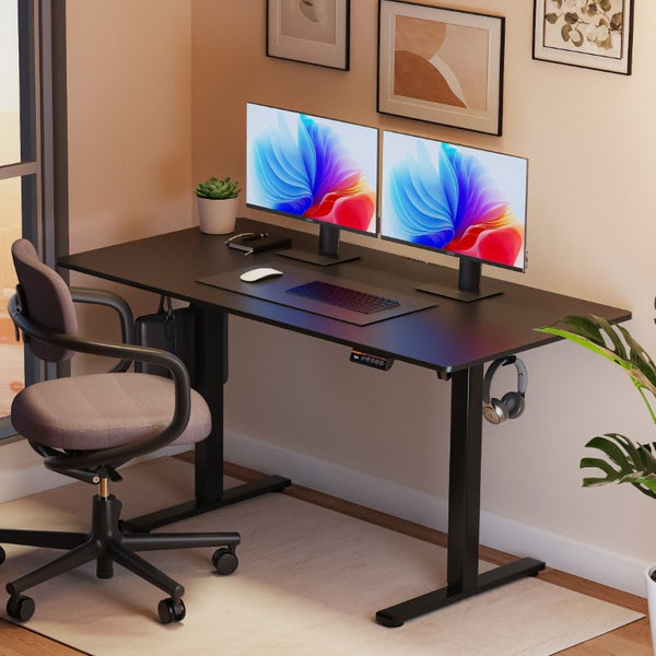 English Elm 55×28 Electric Sit Stand Desk with Memory Presets Carbon Steel Frame Home Office T6172P520548