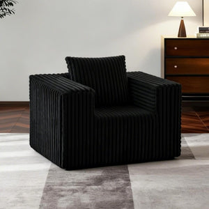 English Elm Small Corduroy Floor Chair Memory Foam Pocket Spring Accent Seat for Reading Nooks Black T6200P525940