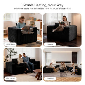 English Elm Small Corduroy Floor Chair Memory Foam Pocket Spring Accent Seat for Reading Nooks Black T6200P525940