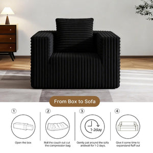 English Elm Small Corduroy Floor Chair Memory Foam Pocket Spring Accent Seat for Reading Nooks Black T6200P525940
