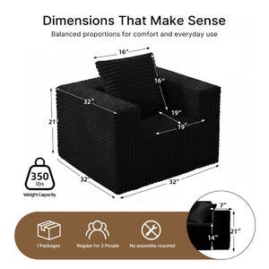 English Elm Small Corduroy Floor Chair Memory Foam Pocket Spring Accent Seat for Reading Nooks Black T6200P525940