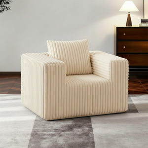 English Elm Small Corduroy Floor Chair Memory Foam Pocket Spring Accent Seat for Reading Nooks Beige T6200P525941