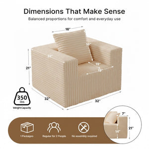 English Elm Small Corduroy Floor Chair Memory Foam Pocket Spring Accent Seat for Reading Nooks Beige T6200P525941