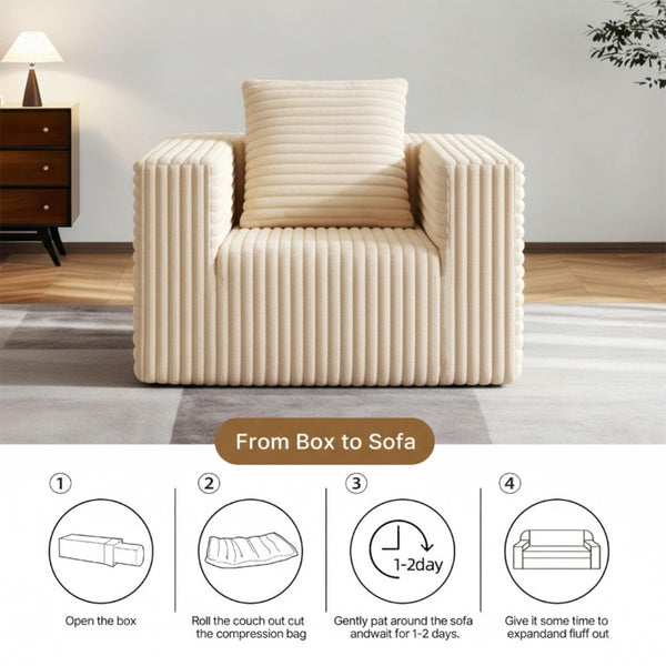 English Elm Small Corduroy Floor Chair Memory Foam Pocket Spring Accent Seat for Reading Nooks Beige T6200P525941