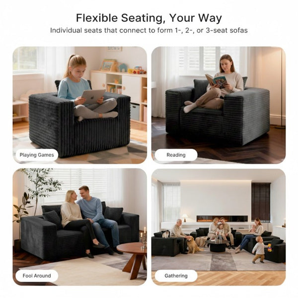 English Elm Small Corduroy Floor Chair Memory Foam Pocket Spring Accent Seat for Reading Nooks Dark Grey T6200P525942