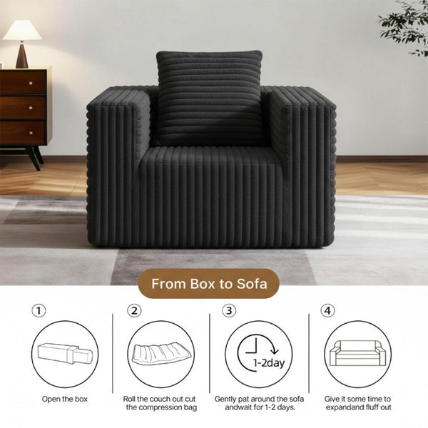 English Elm Small Corduroy Floor Chair Memory Foam Pocket Spring Accent Seat for Reading Nooks Dark Grey T6200P525942