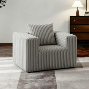 English Elm Small Corduroy Floor Chair Memory Foam Pocket Spring Accent Seat for Reading Nooks Light Grey T6200P525943