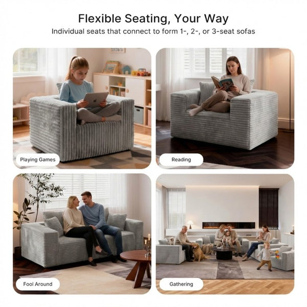English Elm Small Corduroy Floor Chair Memory Foam Pocket Spring Accent Seat for Reading Nooks Light Grey T6200P525943