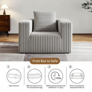 English Elm Small Corduroy Floor Chair Memory Foam Pocket Spring Accent Seat for Reading Nooks Light Grey T6200P525943