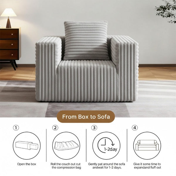 English Elm Small Corduroy Floor Chair Memory Foam Pocket Spring Accent Seat for Reading Nooks Light Grey T6200P525943