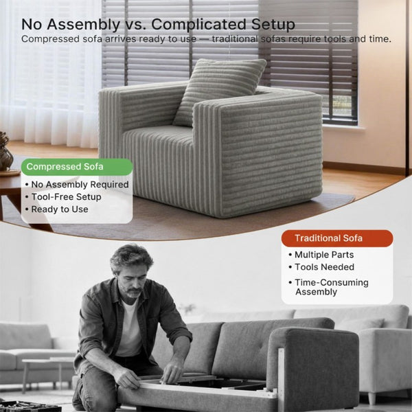 English Elm Small Corduroy Floor Chair Memory Foam Pocket Spring Accent Seat for Reading Nooks Light Grey T6200P525943