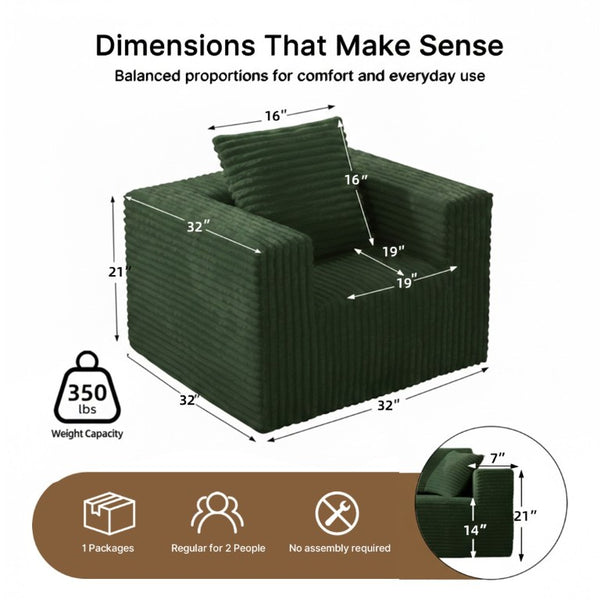 English Elm Small Corduroy Floor Chair Memory Foam Pocket Spring Accent Seat for Reading Nooks Green T6200P525944