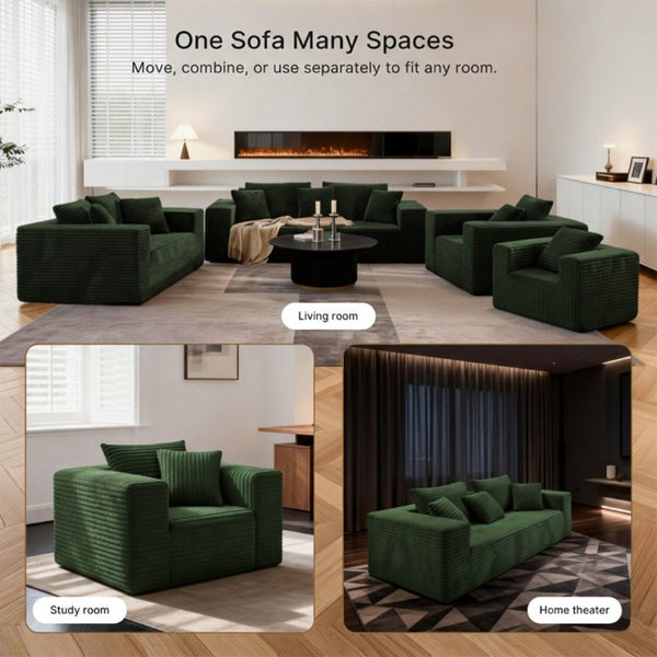 English Elm Small Corduroy Floor Chair Memory Foam Pocket Spring Accent Seat for Reading Nooks Green T6200P525944