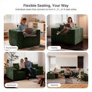 English Elm Small Corduroy Floor Chair Memory Foam Pocket Spring Accent Seat for Reading Nooks Green T6200P525944