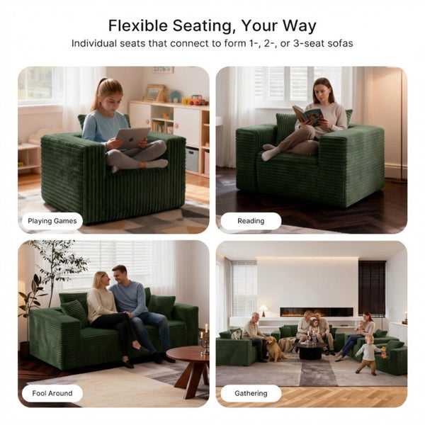 English Elm Small Corduroy Floor Chair Memory Foam Pocket Spring Accent Seat for Reading Nooks Green T6200P525944