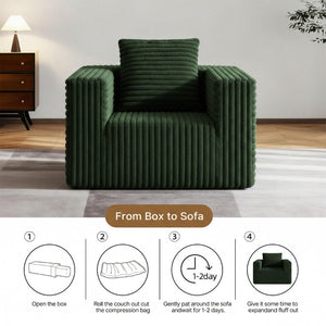 English Elm Small Corduroy Floor Chair Memory Foam Pocket Spring Accent Seat for Reading Nooks Green T6200P525944