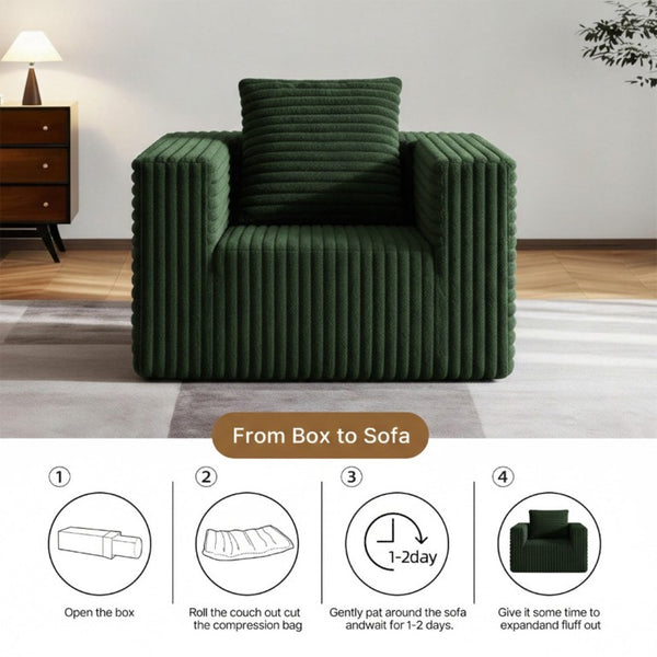 English Elm Small Corduroy Floor Chair Memory Foam Pocket Spring Accent Seat for Reading Nooks Green T6200P525944