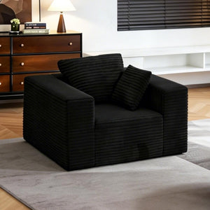 English Elm Boneless Corduroy Floor Chair with Memory Foam Support for Bedroom or Reading Nook Black T6200P525945