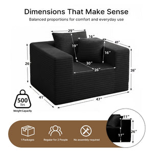 English Elm Boneless Corduroy Floor Chair with Memory Foam Support for Bedroom or Reading Nook Black T6200P525945
