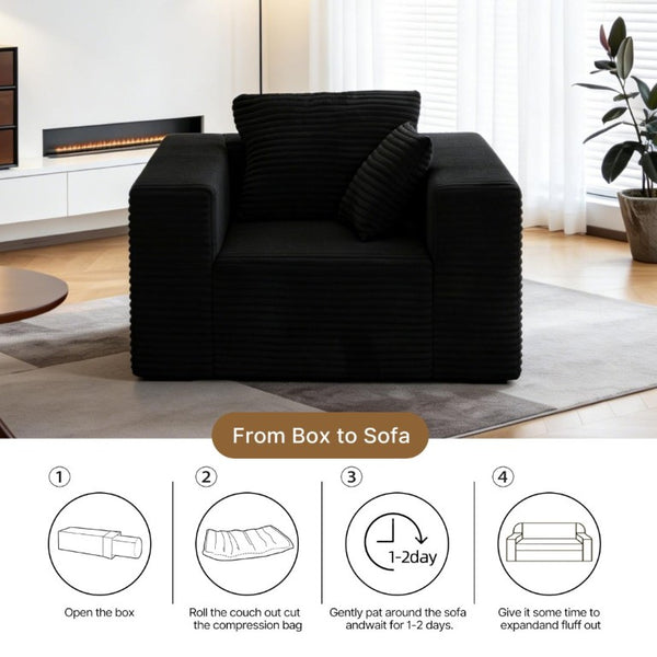 English Elm Boneless Corduroy Floor Chair with Memory Foam Support for Bedroom or Reading Nook Black T6200P525945