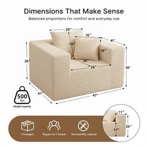 English Elm Boneless Corduroy Floor Chair with Memory Foam Support for Bedroom or Reading Nook Beige T6200P525946