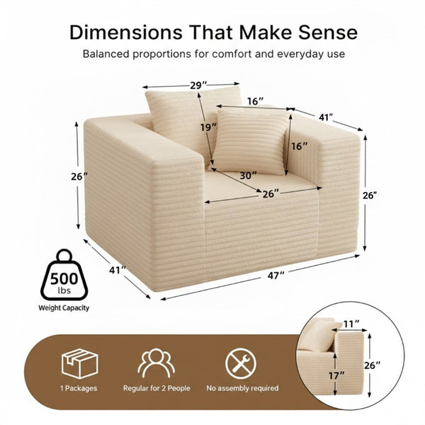 English Elm Boneless Corduroy Floor Chair with Memory Foam Support for Bedroom or Reading Nook Beige T6200P525946