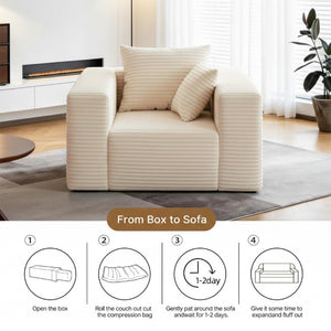 English Elm Boneless Corduroy Floor Chair with Memory Foam Support for Bedroom or Reading Nook Beige T6200P525946