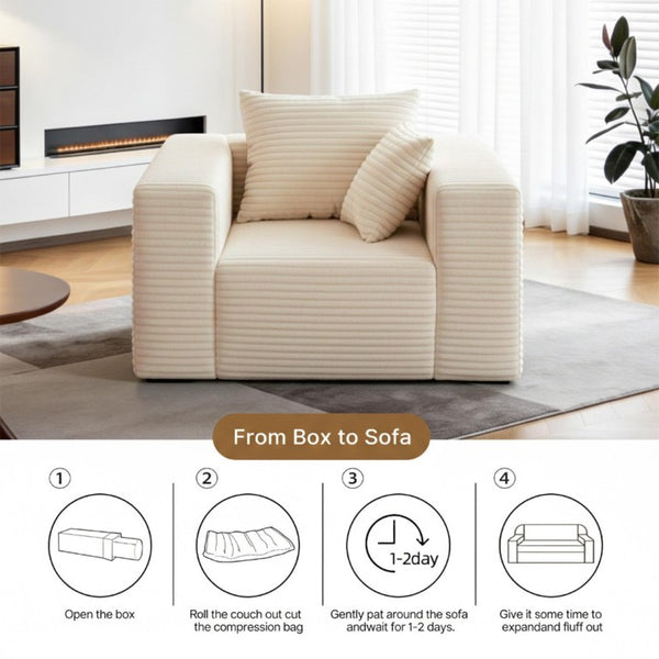 English Elm Boneless Corduroy Floor Chair with Memory Foam Support for Bedroom or Reading Nook Beige T6200P525946