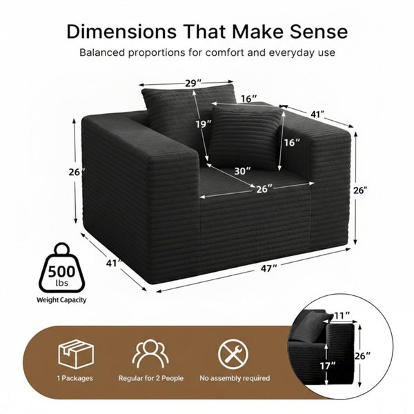 English Elm Boneless Corduroy Floor Chair with Memory Foam Support for Bedroom or Reading Nook Dark Grey T6200P525947