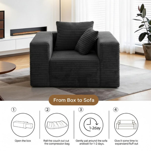 English Elm Boneless Corduroy Floor Chair with Memory Foam Support for Bedroom or Reading Nook Dark Grey T6200P525947
