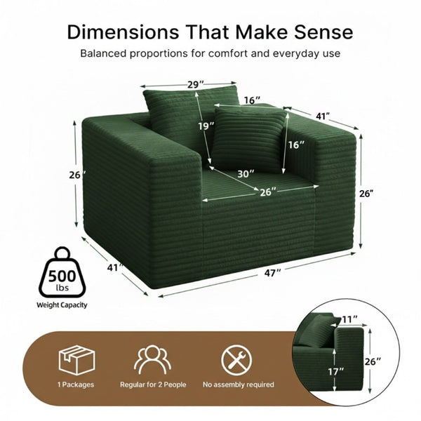 English Elm Boneless Corduroy Floor Chair with Memory Foam Support for Bedroom or Reading Nook Green T6200P525948