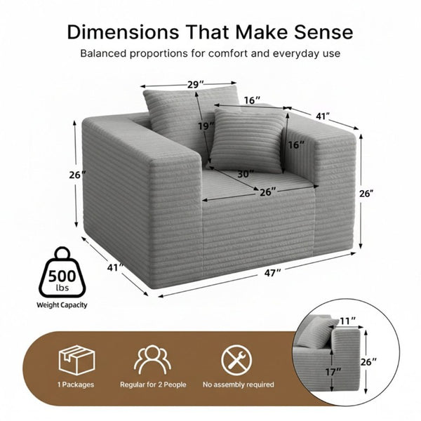 English Elm Boneless Corduroy Floor Chair with Memory Foam Support for Bedroom or Reading Nook Light Grey T6200P525949