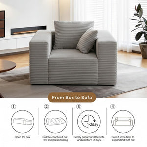 English Elm Boneless Corduroy Floor Chair with Memory Foam Support for Bedroom or Reading Nook Light Grey T6200P525949