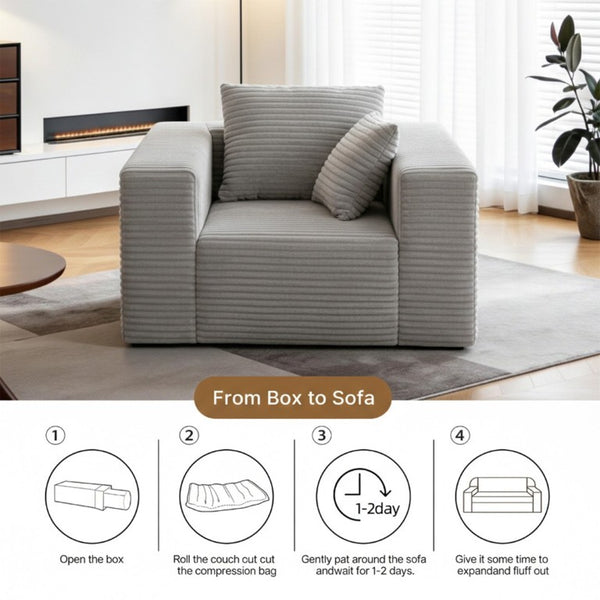 English Elm Boneless Corduroy Floor Chair with Memory Foam Support for Bedroom or Reading Nook Light Grey T6200P525949