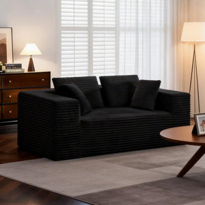 English Elm 2-Seater Frameless Corduroy Cloud Sofa Deep Foam Seat for Modern Living Rooms Black T6200P525950