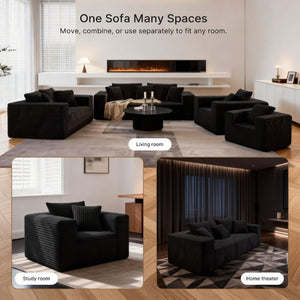 English Elm 2-Seater Frameless Corduroy Cloud Sofa Deep Foam Seat for Modern Living Rooms Black T6200P525950