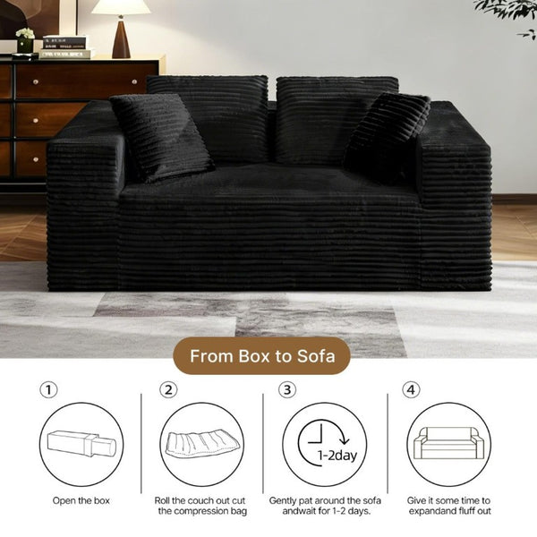 English Elm 2-Seater Frameless Corduroy Cloud Sofa Deep Foam Seat for Modern Living Rooms Black T6200P525950