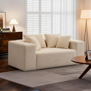 English Elm 2-Seater Frameless Corduroy Cloud Sofa Deep Foam Seat for Modern Living Rooms Beige T6200P525951