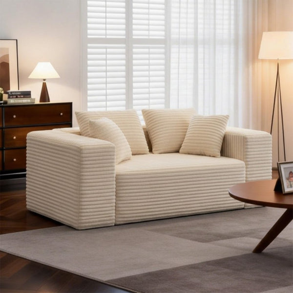 English Elm 2-Seater Frameless Corduroy Cloud Sofa Deep Foam Seat for Modern Living Rooms Beige T6200P525951