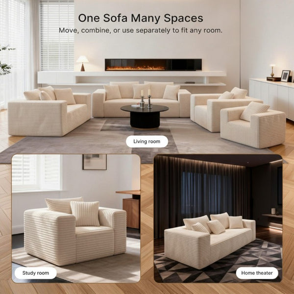 English Elm 2-Seater Frameless Corduroy Cloud Sofa Deep Foam Seat for Modern Living Rooms Beige T6200P525951
