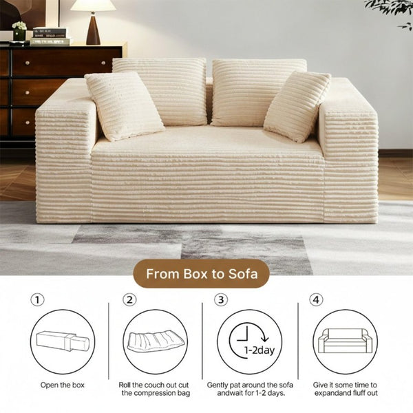 English Elm 2-Seater Frameless Corduroy Cloud Sofa Deep Foam Seat for Modern Living Rooms Beige T6200P525951