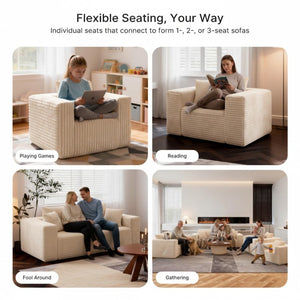 English Elm 2-Seater Frameless Corduroy Cloud Sofa Deep Foam Seat for Modern Living Rooms Beige T6200P525951