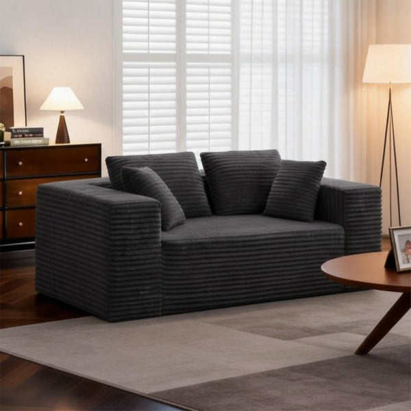 English Elm 2-Seater Frameless Corduroy Cloud Sofa Deep Foam Seat for Modern Living Rooms Dark Grey T6200P525952