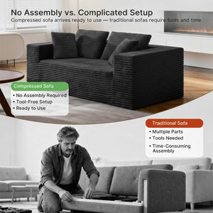 English Elm 2-Seater Frameless Corduroy Cloud Sofa Deep Foam Seat for Modern Living Rooms Dark Grey T6200P525952