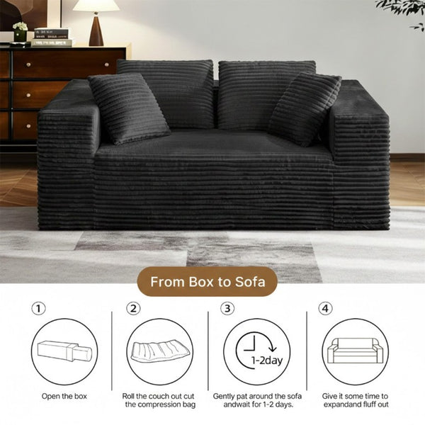 English Elm 2-Seater Frameless Corduroy Cloud Sofa Deep Foam Seat for Modern Living Rooms Dark Grey T6200P525952