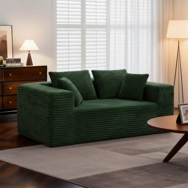 English Elm 2-Seater Frameless Corduroy Cloud Sofa Deep Foam Seat for Modern Living Rooms Green T6200P525953