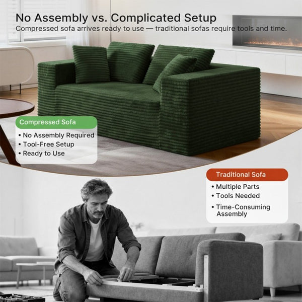 English Elm 2-Seater Frameless Corduroy Cloud Sofa Deep Foam Seat for Modern Living Rooms Green T6200P525953