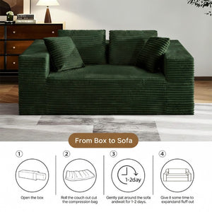 English Elm 2-Seater Frameless Corduroy Cloud Sofa Deep Foam Seat for Modern Living Rooms Green T6200P525953