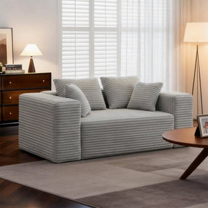 English Elm 2-Seater Frameless Corduroy Cloud Sofa Deep Foam Seat for Modern Living Rooms Light Grey T6200P525954